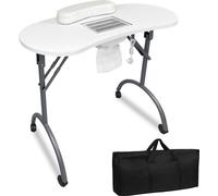 TWOLIIN Table de manucure pliable avec aspiration Table à ongles portable Table de manucure portable avec roulettes Table de manucure mobile, blanc