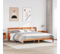 Twovex Cadre de lit 200 x 200 cm marron ciré en pin avec tête de lit, 218 cm de long
