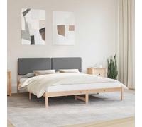 Twovex Cadre de lit avec tête de lit rembourrée en pin massif gris foncé