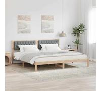 Twovex Cadre de lit en pin avec tête de lit rembourrée, gris clair, 205,5 x 205,5 x 85,5 cm