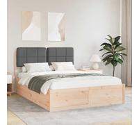 Twovex Cadre de lit en pin avec tête de lit rembourrée, gris foncé, 205,5 x 155,5 x 93 cm