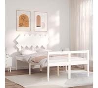 Twovex Cadre de lit pour personnes âgées en bois massif blanc 120 x 190 cm avec tête de lit