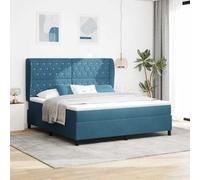 Twovex Lit à sommier tapissier avec matelas, velours bleu foncé, 200 x 180 cm, cadre de lit super king size, cadre en bois de pin massif, tête de lit réglable en hauteur, sommier à lattes, surmatelas