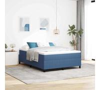 Twovex Lit à sommier tapissier, bleu et blanc, 160 x 200 cm, tissu côtelé avec matelas et surmatelas, cadre de lit rembourré en bois, lit double moderne pour chambre à coucher, moelleux et doux