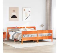 Twovex Lit en bois massif 180 x 200 cm, marron ciré, avec étagère, 218 cm de long
