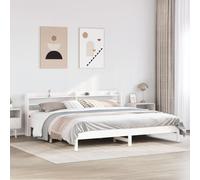 Twovex Lit en bois massif 200 x 200 cm blanc avec étagère, 218 cm de long