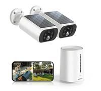 TWUFY 2K 4MP Caméra de surveillance d'extérieur à énergie solaire, lot de 2 avec station de base, sans fil, sans abonnement, stockage local, vision nocturne couleur, sirène active