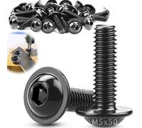 TXXATX 25 Pièces Vis à Tête Bombée avec Bride M5x50mm Inox M5 A2 V2A | Vis Embase Six Pans Creux, ISO 7380-2, Boulon Filetage Complet, pour Pieds Table, Construction Automobile, Bois, Echafaudage