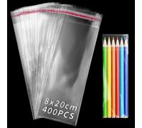 TXXATX Lot de 400 sacs en cellophane autocollants - 8 x 20 cm - En cellophane transparent - Long sacs refermables - Pour sachets à bougies, colliers, noix, bonbons, biscuits