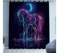 Tyafsgvqo Cheval Néon Rideau Occultant, Thermique Isolant Anti Froid, Rideau Animal Sauvage Psychédélique, Lot de 2 Rideaux Opaque à Oeillets, pour Chambre, Salon, Chambre Enfant, 280x240 cm