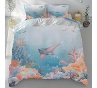 Tyafsgvqo Monde sous-Marin Housse de Couette Fermeture Éclair, Vie Marine Thème Océan Parure de Lit 2 Personnes Literie 280x240 Microfibre avec Fermeture Éclair et 2 Taies d'oreiller 80x80 cm