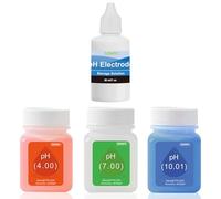 Tyafzzn Kit de solution d'étalonnage PH (4.00, 7.00 et 10.01) avec solution tampon KCL, 3 flacons de solution d'étalonnage PH de 50 ml et 1 flacon de 50 ml de solution de sonde KCL PH pour appareil de