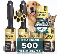 Tydi Rouleau Poils Animaux Réutilisable - 500 Feuilles, Brosse Adhesive Poils Animaux avec 2 Poignées + Rouleaux Adhesifs Recharge pour Vêtements, Canapés, Lint Roller