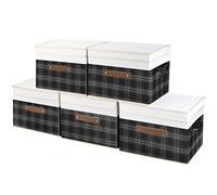 Boîtes de rangement pliables TYEERS avec couvercle, en tissu, design patchwork, dimensions 38x25x25 cm, lot de 5, couleur noire