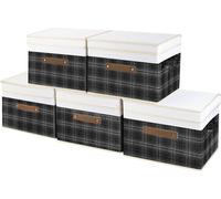 TYEERS Boîte de rangement pliable 38x25x25 cm, lot de 5, noir design patchwork