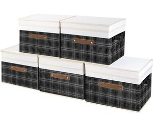 TYEERS Boîte de rangement pliable 38x25x25 cm, lot de 5, noir design patchwork