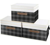 TYEERS Boîte de rangement pliable avec couvercle Design Patchwork Set de 3 pièces 38x25x25 cm Noir