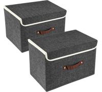 TYEERS Boîte de rangement pliable avec couvercle et tissu, lot de 2, noir