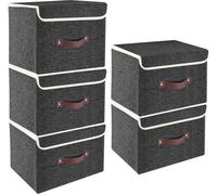 TYEERS Boîte de rangement pliable en tissu avec couvercle 38x25x25 cm Set de 5 pièces noir