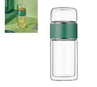 Tyenaza 420 ml Bouteille d'infuseur de thé, double couche en acier inoxydable Bouteille d'eau en verre, pour voyager à la maison (7 x 7 x 21,7 cm) (Grün)