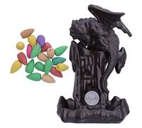Tyenaza Brûleur d'encens à Reflux de fumée, Porte-encens en céramique avec 20 cônes d'encens, Porte-encens Dragon à LED, encensoir d'ornement de brûleur d'encens à Reflux de fumée