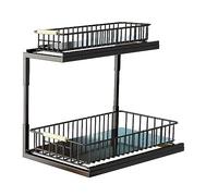 Tyenaza Organisateur sous évier, étagère d'armoire sous évier multifonctionnelle coulissante à double couche, tiroir à épices, étagère d'évier de rangement pour salle de bain et (Piano Black)