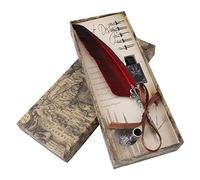 Tyenaza Plume Pour Ecrire, Stylo Dip à Plume d'Oie 5 Plumes De Remplacement Socle Pour Stylo De Luxe Signature Vintage Meilleur Exécutif Antique (Rouge)