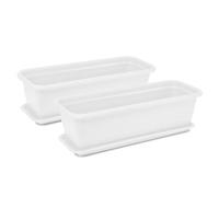 Tymar Lot de 2 jardinières avec soucoupe - Jardinière de balcon - En plastique - Rectangulaire - Pour jardin, balcon, terrasse - Blanc - 50 x 18,7 x 14,7 cm