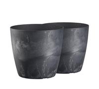 Tymar Lot de 2 pots à fleurs, pots à plantes en plastique, moderne, mat, forme ronde (béton anthracite, ø 35 cm)