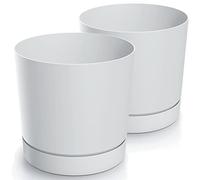 Tymar Pot de Fleur avec Soucoupe, Lot de 2 Pots de Plantes décoratifs en Plastique, Forme Ronde Moderne pour l'intérieur (ø 40 cm, (2pack) Blanc)