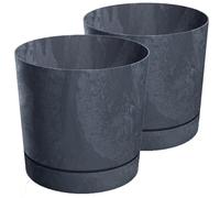 Tymar Pot de Fleur avec Soucoupe, Lot de 2 Pots de Plantes décoratifs en Plastique, Forme Ronde Moderne pour l'intérieur (ø 40 cm, (2pack) BÉTON Anthracite)