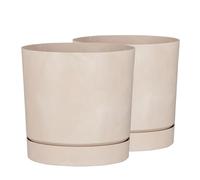 Tymar Pot de Fleur avec Soucoupe, Lot de 2 Pots de Plantes décoratifs en Plastique, Forme Ronde Moderne pour l'intérieur (ø 35 cm, (2pack) BÉTON Crème)