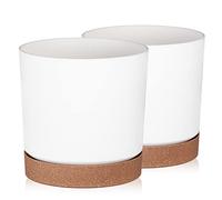 Tymar Pot de Fleur avec Soucoupe, Lot de 2 Pots de Plantes décoratifs en Plastique, Forme Ronde Moderne pour l'intérieur (ø 35 cm, (2pack) LI Blanc)
