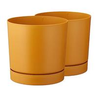 Tymar Pot de Fleur avec Soucoupe, Lot de 2 Pots de Plantes décoratifs en Plastique, Forme Ronde Moderne pour l'intérieur (ø 40 cm, (2pack) Moutarde)