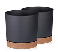 Tymar Pot de Fleur avec Soucoupe, Lot de 2 Pots de Plantes décoratifs en Plastique, Forme Ronde Moderne pour l'intérieur (ø 40 cm, (2pack) LI Graphite)