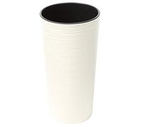 Tymar Pot de fleurs avec insert, pot de fleurs en plastique, cache-pot, jardinière, grand, forme ronde, aspect ciseaux, pour intérieur et extérieur, jardin, balcon, terrasse, maison (crème brillant, ø