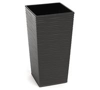 Tymar Pot de fleurs, jardinière, cache-pot, pot de fleurs en plastique, grand, carré, haut, aspect ciseau, jardin, balcon, terrasse, maison (Anthracite haut, 19x19 cm)