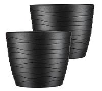 Tymar Pot de Fleurs, Pot de Plantes en Plastique, Lot de 2, Forme Ronde, Cache-Pot (19 cm, Noir)