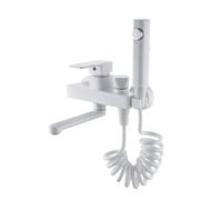 TYMYW Robinet de Cuisine avec Douchette Mural bec Orientable À 180°,Mitigeur Cuisine Mural Laiton,Blanc,25 Cm