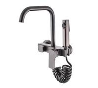 TYMYW Robinet de Cuisine Bec Pivotant A 360 Mitigeur Evier avec Pistolet Robinet Cuisine Mural Gris Laiton 2 Trous Entraxe 150