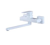 TYMYW Robinet de Cuisine Mural Double Trou En Laiton, Blanc, 30 Cm | Poignée Unique Pivotante À 360°, Chaud et Froid, pour Évier et Balcon