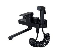 TYMYW Robinet de Cuisine Mural,Mitigeur Evier avec Pistolet Robinet Cuisine Mural Entraxe 150 Double Trou En Laiton,Noir,25 Cm