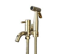 TYMYW Robinet Douchette Wc Mural avec Tuyau de 1.5M Kit Pulvérisateur de Bidet À Main Laiton pour Balcon,Or Zirconium