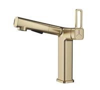 TYMYW Robinet Lavabo avec Douchette Extractible ,avec 3 Types de Jet | Extractible 60Cm ,Monocommande Mitigeur Lavabo Salle de Bain Moderne Monotrou en Laiton,Or Brossé