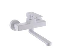 TYMYW Robinet Mitigeur Mural Evier de Cuisine Blanc Laiton Entraxe 150 | Bras 360 ° Pivotant 20 Cm ,Poignée Unique Double Trou,pour Évier,Balcon