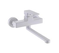 TYMYW Robinet Mitigeur Mural Evier de Cuisine Blanc Laiton Entraxe 150 | Bras 360 ° Pivotant 25 Cm, Poignée Unique Double Trou,pour Évier,Balcon