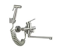TYMYW Robinet Mitigeur Mural Evier de Cuisine Inox avec Pistolet Robinet de Cuisine Rotation 180° Double Trou Entraxe 150