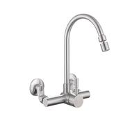 TYMYW Robinet Mural Cuisine Inox Brossé avec 2 Jets | avec Bec Pivotant À 360 Mitigeur Evier Mural Entraxe 150 Double Trou Poignée Unique