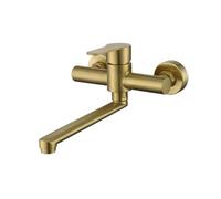 TYMYW Robinet Mural Cuisine Inox Brossé Or Entraxe 150 | Bras 180 ° Pivotant avec Bec 18Cm,Chaud et Froid Trous de Montage Réglables pour Éviers, Balcons