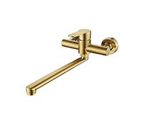 TYMYW Robinet Mural Cuisine Inox Brossé Or Entraxe 150 | Bras 180 ° Pivotant avec Bec 23Cm,Chaud et Froid Trous de Montage Réglables pour Éviers, Balcons